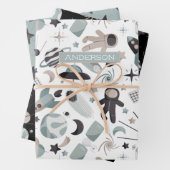 Astronaut Outer Space Explorer Koel Blauw Patroon Inpakpapier Vel (In situ)