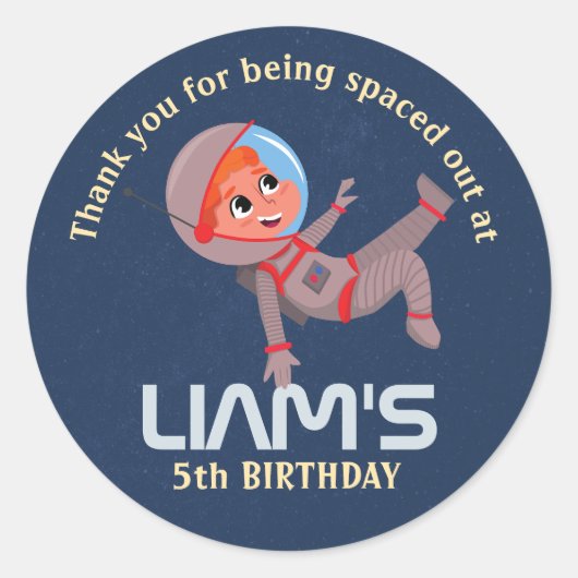 Astronaut Outer Space Kind is jarig Ronde Sticker (Voorkant)