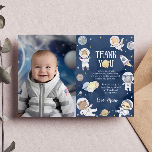 Astronaut Outer Space Safari Verjaardagsfoto Bedankkaart