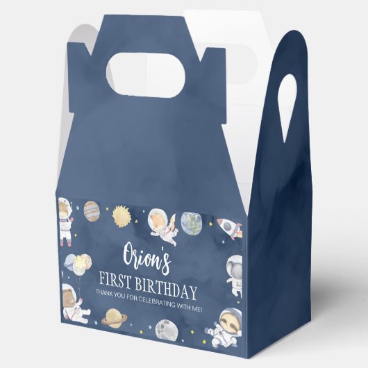 Astronaut Outer Space Safari Wild op een verjaarda Bedankdoosjes (Geopend)