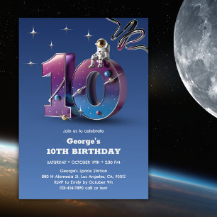Astronaut Outer Space Theme Jongen 10e Verjaardag Kaart