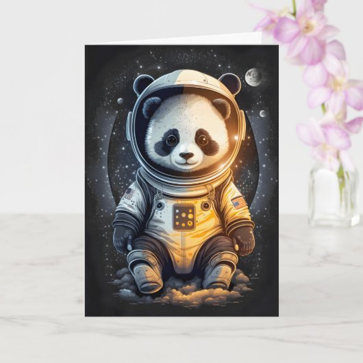 Astronaut Panda Beer Illustratie Kaart (Orchidee)