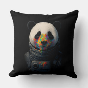 Astronaut Panda met neonverfspatten Kussen