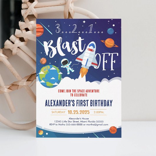 Astronaut Planeet Buitenruimte Raketschip Feest Kaart