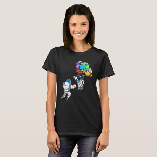 Astronaut Planet Balloon Outerspace Exploration Co T-shirt (Voorkant volledig)
