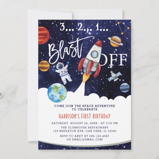 Astronaut Planet Rocket Buitenspace 1st verjaardag Kaart (Voorkant)