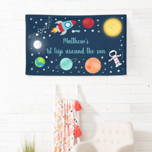 Astronaut planeten voor ruimtevaartraketten Birthd Spandoek