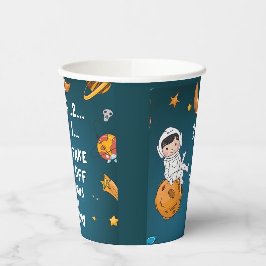 Astronaut Planets Space Blue Galaxy Birthday Papieren Bekers (Links)