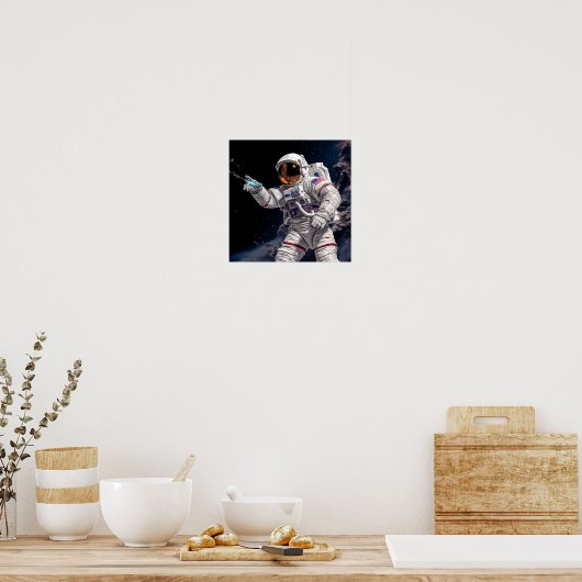 Astronaut ponsen - Graffiti stijl ruimte Poster (Keuken)