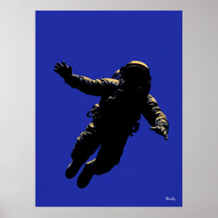 Astronaut Poster – Zwarte Silhouet op Blauw