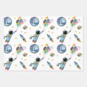 Astronaut Rainbow Balloons Rocket Space Kinder Blu Inpakpapier Vel (Voorkant 3)