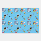 Astronaut Rainbow Balloons Rocket Space Kinder Blu Inpakpapier Vel (Voorkant 2)