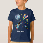 Astronaut Rainbow Balloons Rocket Space Name T-shirt (Voorkant)