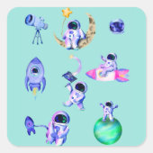 Astronaut raket aarde ruimte vierkante sticker (Voorkant)