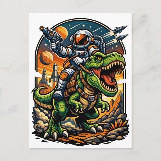 Astronaut Riding a T-Rex – Epic Space Dinosaur Briefkaart (Voorkant)