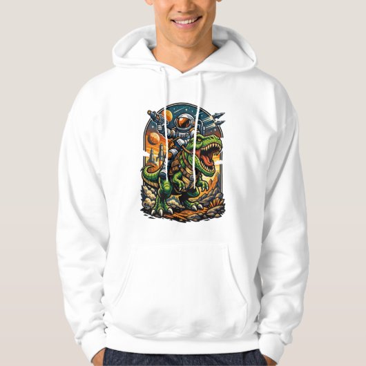 Astronaut Riding a T-Rex – Epic Space Dinosaur Hoodie (Voorkant)
