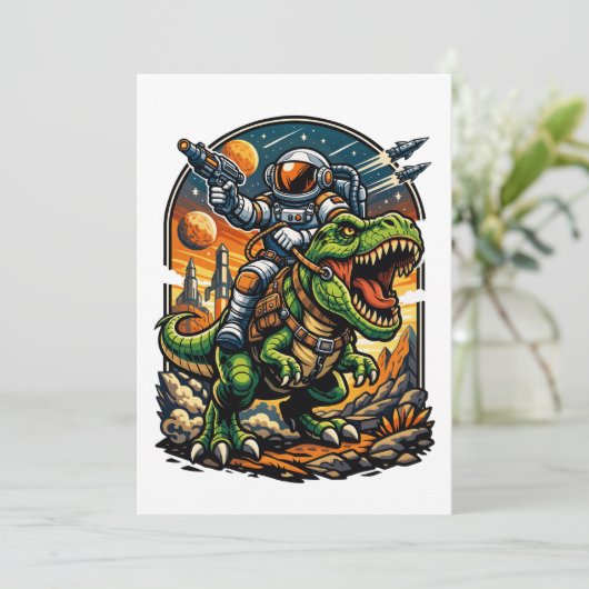 Astronaut Riding a T-Rex – Epic Space Dinosaur Kaart (Staand voorkant)