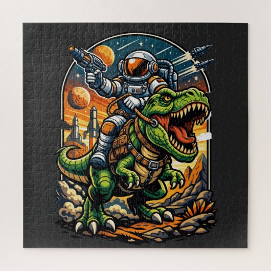 Astronaut Riding a T-Rex – Epic Space Dinosaur Legpuzzel (Verticaal)
