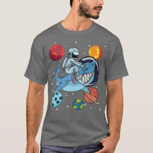 Astronaut Riding Cute Sharp in Space Around Planet T-shirt
