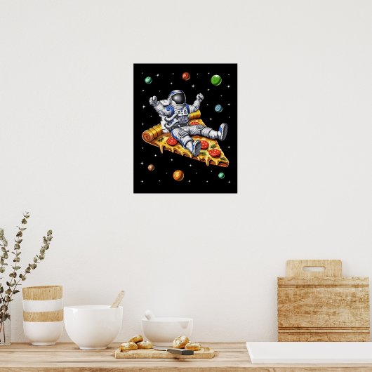 Astronaut Riding Pizza Slice Poster (Keuken)