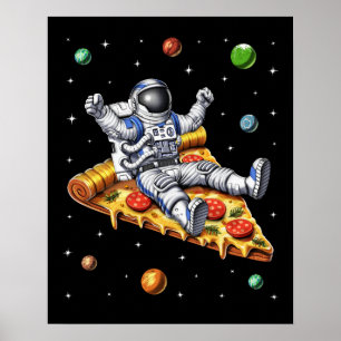 Astronaut Riding Pizza Slice Poster