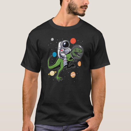 Astronaut Riding Rex Dinosaur Astro Space T-shirt (Voorkant)