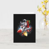 Astronaut Riding Rocket Planets Funny Christmas Ki Kaart (Gele Bloem)