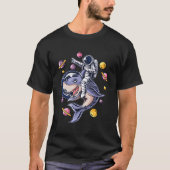 Astronaut Riding Shark In Buitenruimte Verjaardags T-shirt (Voorkant)