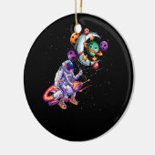 Astronaut Riding SpaceShip Planeten In Hand Art Ou Keramisch Ornament (Links)