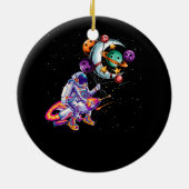 Astronaut Riding SpaceShip Planeten In Hand Art Ou Keramisch Ornament (Achterkant)