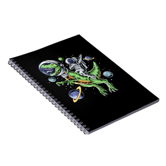 Astronaut Riding T-Rex Dinosaur Astro T-Rex Space Notitieboek (Rechterzijde)