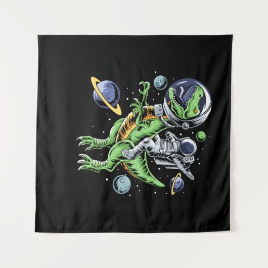 Astronaut Riding T-Rex Dinosaur Astro T-Rex Space Wandkleed (Voorkant (horizontaal))