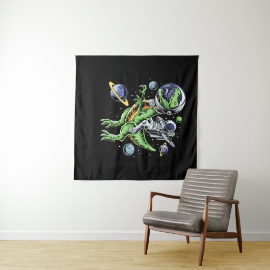 Astronaut Riding T-Rex Dinosaur Astro T-Rex Space Wandkleed (In Situ (horizontaal))