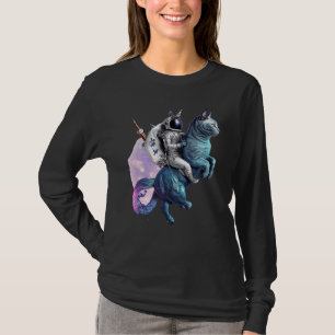 Astronaut Riding Unicorn Cat in Space T-shirt