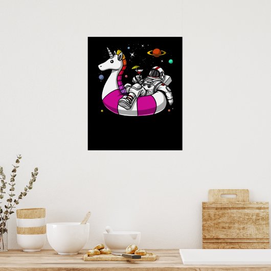 Astronaut Riding Unicorn Float Space Pool Poster (Keuken)