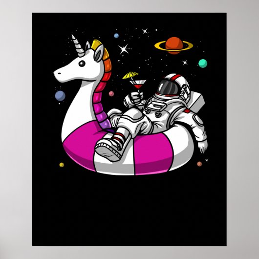Astronaut Riding Unicorn Float Space Pool Poster (Voorkant)