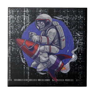 Astronaut rijdt een raket - Witty Retro Space Tegeltje