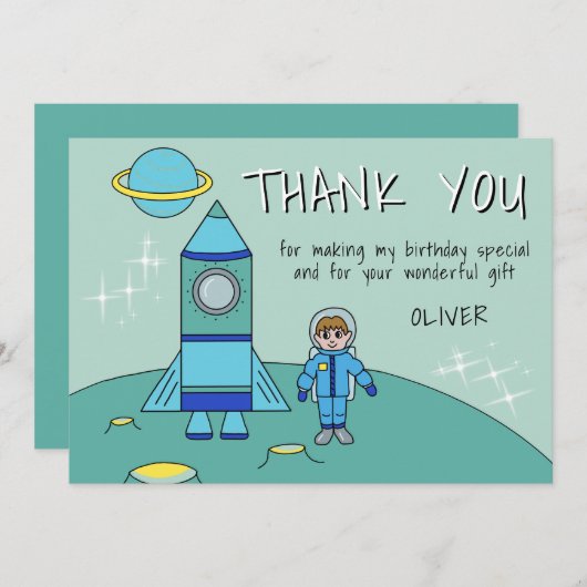 Astronaut Rocket Boy Verjaardag Dank u Card (Voorkant / Achterkant)