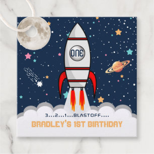 Astronaut Rocket Buitenruimte 1ste verjaardag Bedankjes Labels