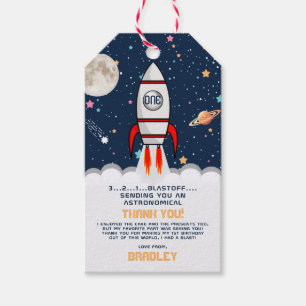 Astronaut Rocket Buitenruimte 1ste verjaardag Cadeaulabel