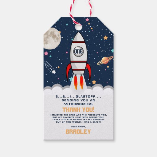 Astronaut Rocket Buitenruimte 1ste verjaardag Cadeaulabel (Voorkant)