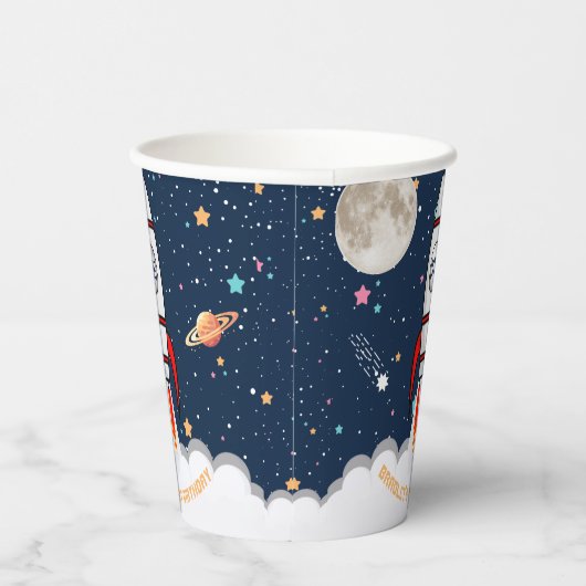 Astronaut Rocket Buitenruimte 1ste verjaardag Papieren Bekers (Rechts)