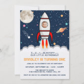 Astronaut Rocket Buitenspace 1ste verjaardag Foto Kaart (Voorkant)