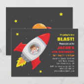 Astronaut Rocket Ship Space Kids Verjaardag uitnod Kaart (Voorkant / Achterkant)