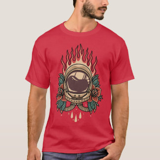 Astronaut Rozen Retro Tattoo Stijl T-shirt