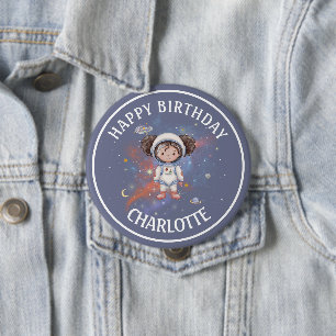 Astronaut Ruimte Meisje Verjaardag Ronde Button 4,0 Cm
