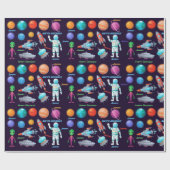 Astronaut Ruimteschip Rocket Naam toevoegen Verjaa Cadeaupapier (Vlak)