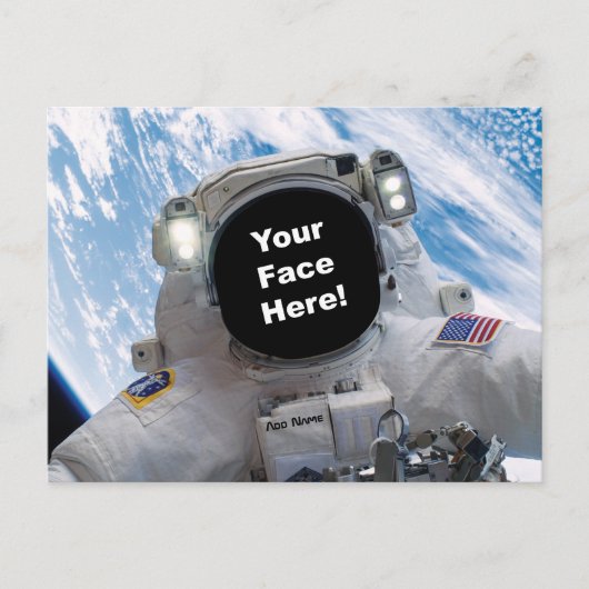 Astronaut Selfie - Voeg uw gezicht en naam toe Briefkaart (Voorkant)