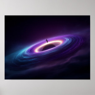 Astronaut Silhouet op Zwarte Gat Accretieschijf Poster
