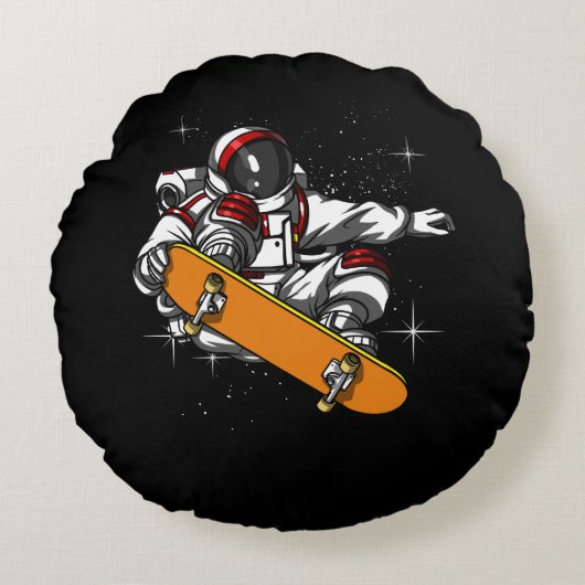 Astronaut Skater Rond Kussen (Voorkant)